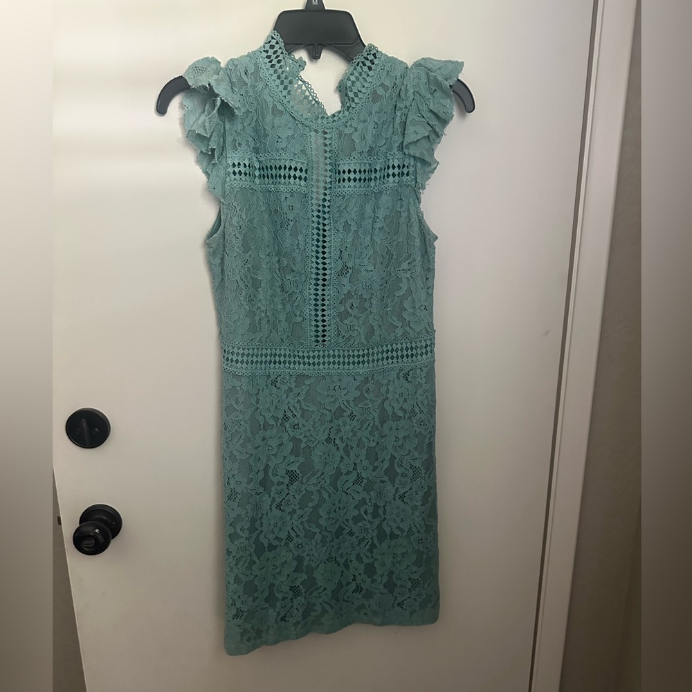 She + Sky Lace Midi Dress in Light Blue